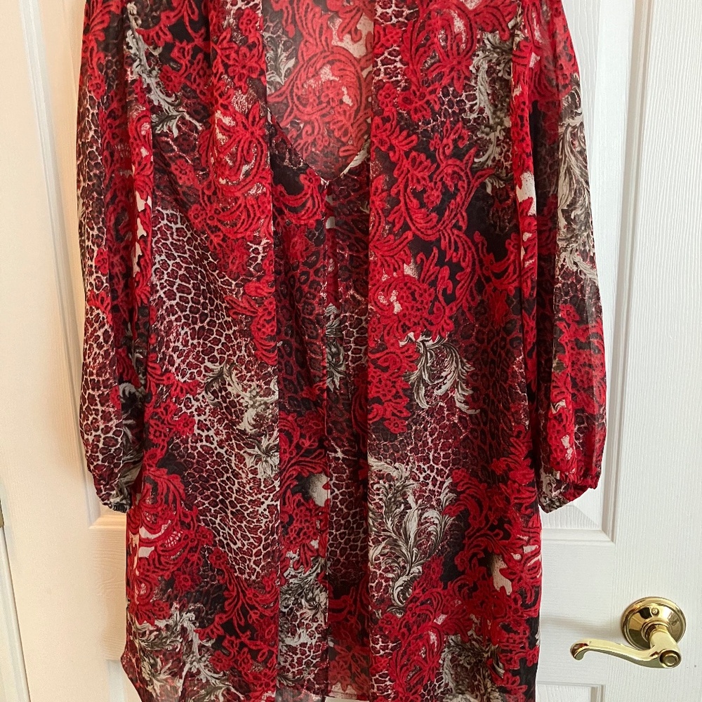 Blouse, Christopher & Banks, XL, red black & grey print